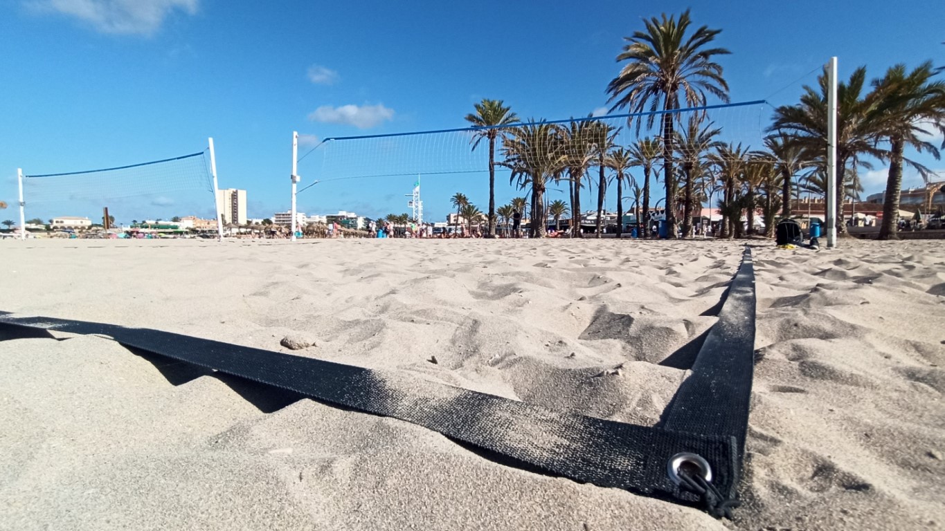 Beach volleyball court lines laid out